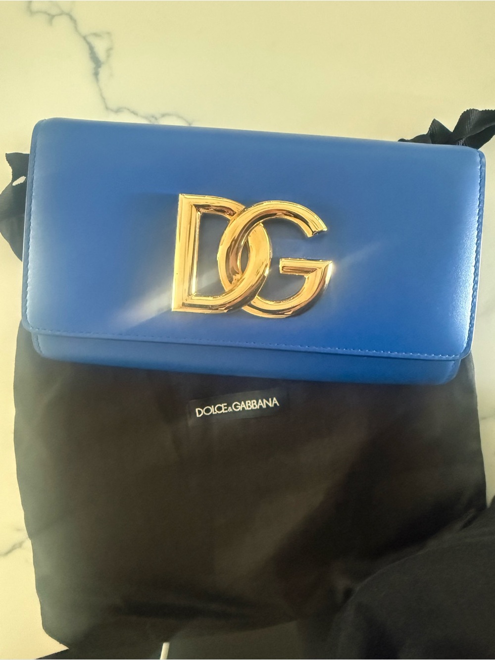 Dolce & Gabbana Royal Blue Leather Clutch with Gold DG Emblem - Picture 2 of 6